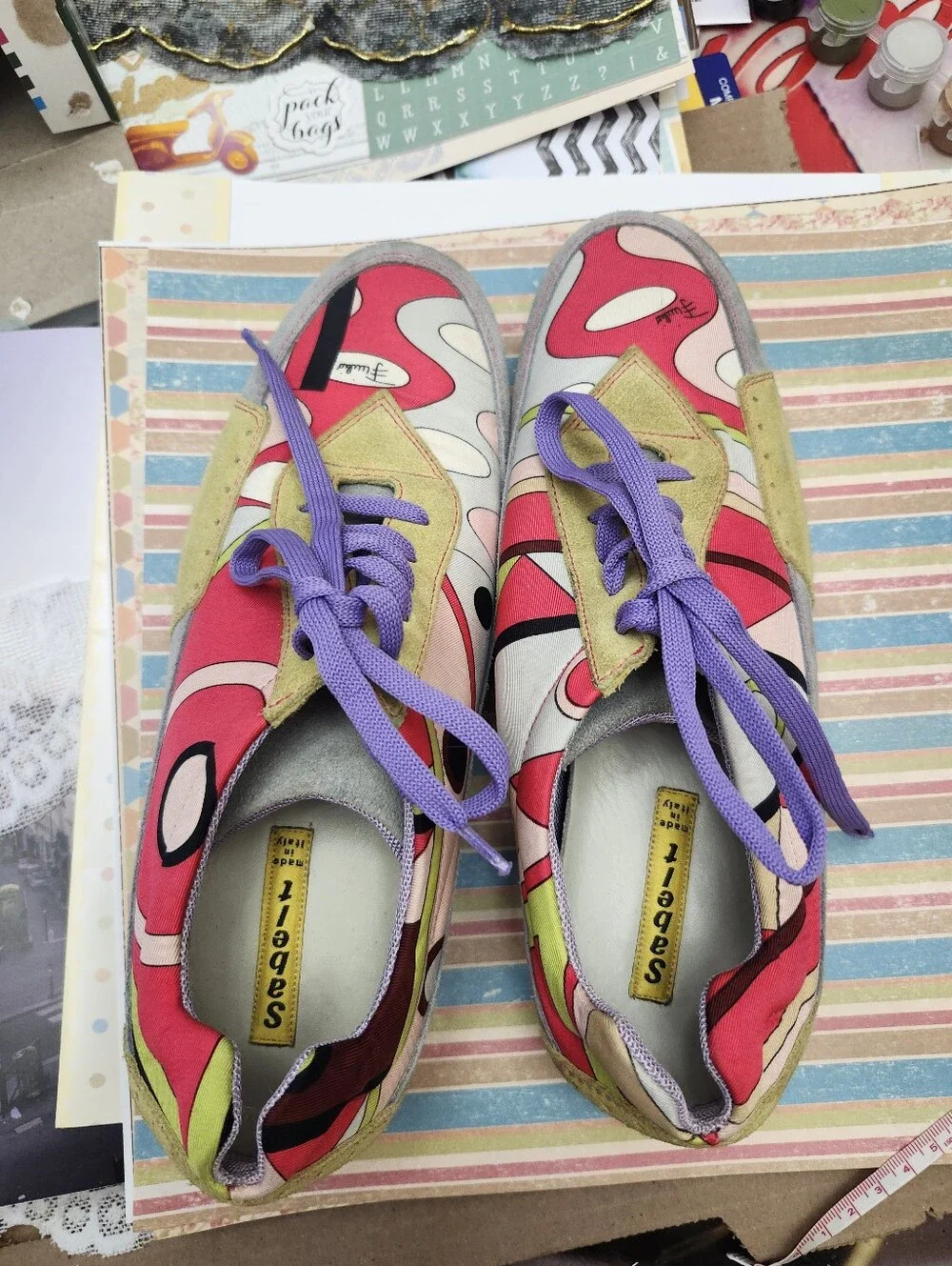 Vintage Emilio Pucci Driving Shoes Colorful Print Purple Laces EU 38/39